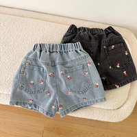 2025 Summer Kids Denim Shorts Children Boys Girls Popcorn Embroidery Short Pants Casual Knee Length Jeans Shorts