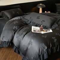 3pcs Black,White Duvet Cover Set (1*Duvet Cover + 2*Pillowcase, Without Core), Butterfly knot jacquard Bedding Set