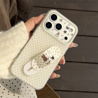 New Cute Korean Checkered Rabbit Leather Case for iPhone 17 Promax 14, 15, 16 Pro Max Luxury Protective Cover