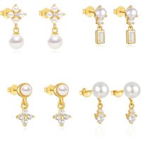 ROXI 925 Sterling Silver 1Pair Elegant White Pearl piercing Earrings For Women Flower Zircon Stud Earring Wedding Party Jewelry