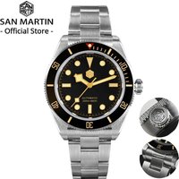 San Martin-Montre de Plongée Classique Rétro pour Homme, Mécanique existent, Saphir, Étanche, 40mm, 200m Shoous, PT5000, BB58