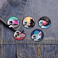 Art The Great Wave Of Kanagawa Enamel Pins Custom Sunset Shark Cat Comic Scenery Brooch Bag Lapel Badge Jewelry Gift for Friends