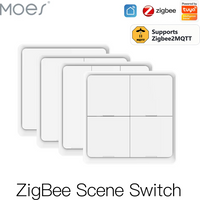 MOES 4 Gang Tuya Zigbee2MQTT Wireless 12 Scene Switch PushButton Controller Battery Powered Automation Scenario for Tuya Devices