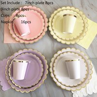 40pcs/set Yellow Green Pink Blue Paper Plates Cups Disposable Tableware Set for Wedding Birthday Party Baby Shower Supplies