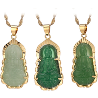Green Jade Guanyin Pendant Necklace Chinese Buddha Buddhist Charm Maitreya Amulet Hinduism Jewelry
