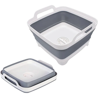 9 Liter Collapsible Plastic Vegetable Wash Basin with Drain Plug for Dish Storage, Vegetable and Fruit Washing, Chill Bucket