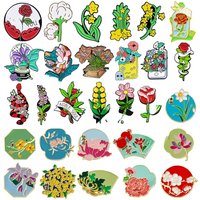 Cartoon Flower Enamel Pin Lapel Brooch Rose Star Flare Violet Peach Blossom Peony Lotus Rose Osmanthus Badge Jewelry Friend Gift