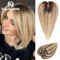 Clip In Real Human Hair Wigs Women Hair Topper Hairpiece Brown Hair Toppers for Women Clip On Hair Extensions Women Toupee