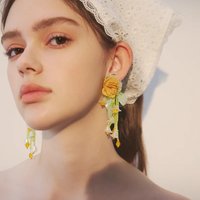 Stylish Long floral tassel earrings Personality beaded rice beaded earrings Vintage bridal gown accessories
