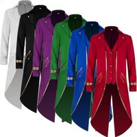 Medieval Style Men's Retro Mid-Length Punk Coat with Gold Trim Trench for Halloween Cosplay in Red Green Purple Trench Jacket