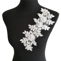 Folded yarns 3D flower Embroidery Venise Lace Fabric Dress Applique ABS pearl Needlework Sewing Trims DIY Lace Collar Accessory