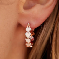 Huitan White Heart Enamel Hoop Earrings for Women Rose Gold Color Temperament Sweet Girls Ear Circle Earrings New Trendy Jewelry