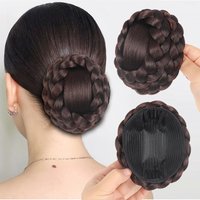 Synthetic Hair Chignon Bun Donut Braided Hairpieces Scrunchie Clip in Hair Bun Extensions Straight Updo for Wedding Party Daily