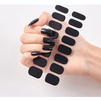 16Tips Hot Semi-cured Gel Nail Stickers Black Color Nail Semi-baked Paste Decals UV Lamp Full Nail For Women Sticker Nail Decor