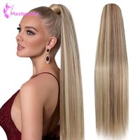 Long Blonde Ponytail Extensions P8/613 Color Drawstring Straight Clip In Hair Extension Ponytail For Women 100% Human Hairpiece