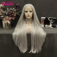 Imstyle Grey Wig Long Synthetic Lace Front Wig Straight Hair Heat Resistant Fiber Cosplay Wig For Women Synthetic Wig 30 inch