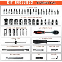 AliExpress NONE 53 Pieces 1/4 Inch Drive Socket Wrench Set Metric Ratchet Handle Screwdriver Bits with Carry Case, CR-V Hand Tool Kit for Car Bicycle Home Repair