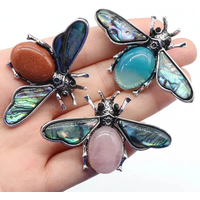 35x56mm Cute Bee Shape Pendant Natural Stone Crystal Agate Abalone Shell Brooch Charms for Jewelry Making DIY Necklace Accessory