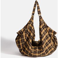 Lässige Vintage-Einkaufstasche, große Kapazität, Canvas-Tragetasche für Damen, entspannter Stil, karierte Pendler-Umhängetasche, vielseitige Reisetasche