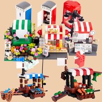 City Flower Shop Telephone Newspaper Booth Figures Building Blocks Seafood Vegetable Food MOC Model Accessory Brick Kid Toy Gift