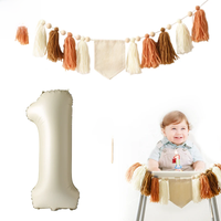 1-3 Years Happy Birthday Banner Handmade Tassel Pendant First Boys Girl Baby Shower Birthday Party Balloon Decoration Supplies