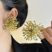 Exaggerated Large Stud Earrings For The Dinner Party Grey Crystal Beaded Fireworks Earrings Trendy Unique Personality Earrings