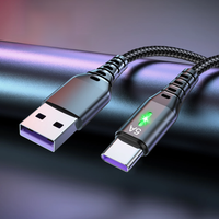 5A USB Type C Fast Charging Cable for Samsung Xiaomi Mobile Phone Quick Charger Data Cable LED Nylon Braided Wire 0.3M/1M/2M/3M