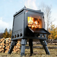 Estufa de Leña para Camping con Guantes, Estufa Portátil para Camping, Soportes Ajustables para Ollas, Estufa de Leña para Camping, Quemador