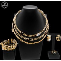 SYHOL 24K Original Women Luxury Jewelry Set Classic Black White Rhinestone Gold Plated Necklace Bracelet Bijoux