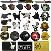 Embroidered Knife Patches Funny Meme Animals Cat Duck Dog Goose Frog Skull PVC Rubber Appliqued Patch For Clothing Cap