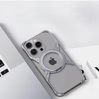 Luxurious Magnetic Metal Aluminum Stand Phone Case For iPhone 13 14 15 16 17Pro Max Hollow Rimless Shockproof Bumper Phone Cover