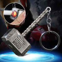 Funny Creative Windproof USB Electric Rechargeable Lighter Thor Hammer Zinc Alloy Flameless Keychain Lighter Men's Smoking Gift
