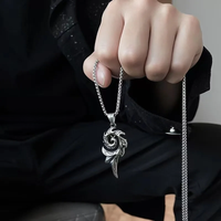 Korean hip hop Necklace female ins Phoenix flame pendant men's fashion personality titanium steel pendant punk disco accessories