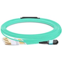 8 Fibers, MPO UPC Female to 4 LC UPC Duplex OM3 50/125 Multimode Fiber Breakout Cable, Type B, LSZH, Aqua