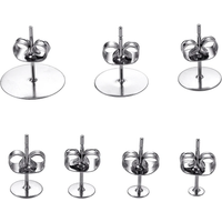 100pcs 316L Stainless Steel Earring Studs with Earring Plug Ear Back DIY Ear Blank Post Pins Flat Round Tray Base Ear DIY