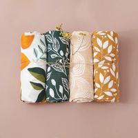 Elinfant 4PCS Gift Set Popular Digital Print Bamboo/100% Cotton Muslin Swaddle Blankets 120*110cm Newborn Baby Bath Towel Wrap