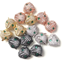 20pcs/Lot Cubic Zirconia Paved Panther Head Spacers Beads for Woman Bracelets Men Jewelry Making Handmade Crafts Findings Supply