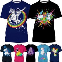 Summer hot selling unicorn 3D painted art T-shirt fashionable casual Harajuku fun animal neutral streetwear top
