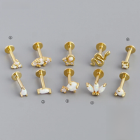 CCFJOYAS Mini Cute 925 Sterling Silver Opal flat head Piercing Jewelry ear bone nail Earrings for Women Jewelry Wholesale New