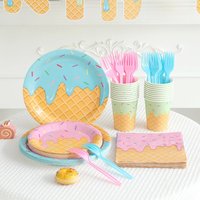 Ice Cream Disposable Tableware Paper Plate Cup Tablecloth Ice Cream Theme Flag Birthday Wedding Party Decor Baby Shower Supplies