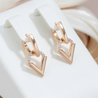 SYOUJYO Arrowhead 585 Gold Color Dangle Earrings For Women Natural Zircon Paved Daily Elegant Jewelry