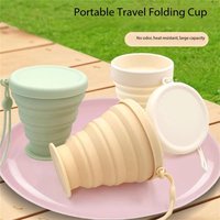200 ml foldable silicone cup with lid, suitable for camping, expandable drinking cup set, reusable, suitable for backpacking
