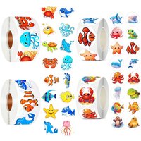 500/1000 Pcs Roll Sticker For Kids Cute Cartoon Fish Deals Sea Ocean Animal Stickers Creature Labels For Teacher Reward School
