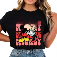 Disney Mickey Minnie Mouse Love Couple Print T-shirt Women's Summer Fashion Cotton Short Sleeve Casual Top Loose Clothing