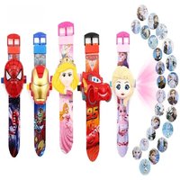 Disney Mickey Frozen Children's 24 Pictures with Clamshell Flip Anime Cartoon 3D Projection Electronic Watch Toy birthday gifts