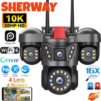 Kamera IP WiFi zewnętrzna 10K 20MP UHD, cztery obiektywki, cztery ekranowe wyświetlacze, 360 stopni ° Kamera bezpieczeństwa PTZ z 16-krotnym zoomem,