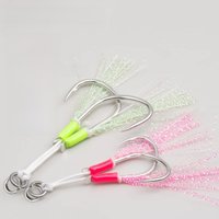 OBSESSION HK046 2pcs/bag Luminous Sea Fishing Double Hooks Strength Slow Jigging Hook 1/0-5/0 High Carbon Metal Jig Assist Hook