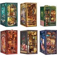 CUTEBEE Book Nook DIY Miniature Wooden Dollhouse Kit with Light Furniture Bookshelf Insert Assembly Booknook for Decoration Gift