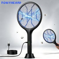 Tapette à Mouches Électrique FOMYHEARD Raquette Anti-Insectes Tueur De Moustiques Tapette à Moustiques Électrique Portable Rechargeable 3850V Chargeur USB Batterie 1800mAh avec Support De Base Lutte