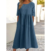 Casual O-neck Short Sleeve Dress Office Lady Spring Summer Fashion Elegant Loose Solid Dresses For Women 2024 Female Robe
